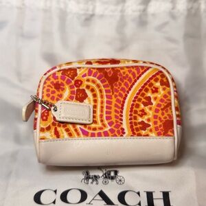 Vintage Zipper Bag Coach Pink & Orange Paisley Cosmetic Pouch with Cream Trim